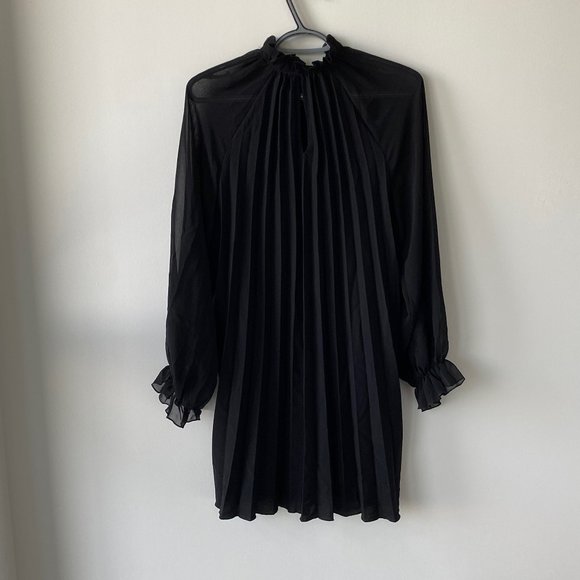 Zara Sheer Sleeve Pleated Mini Dress - Picture 2 of 7